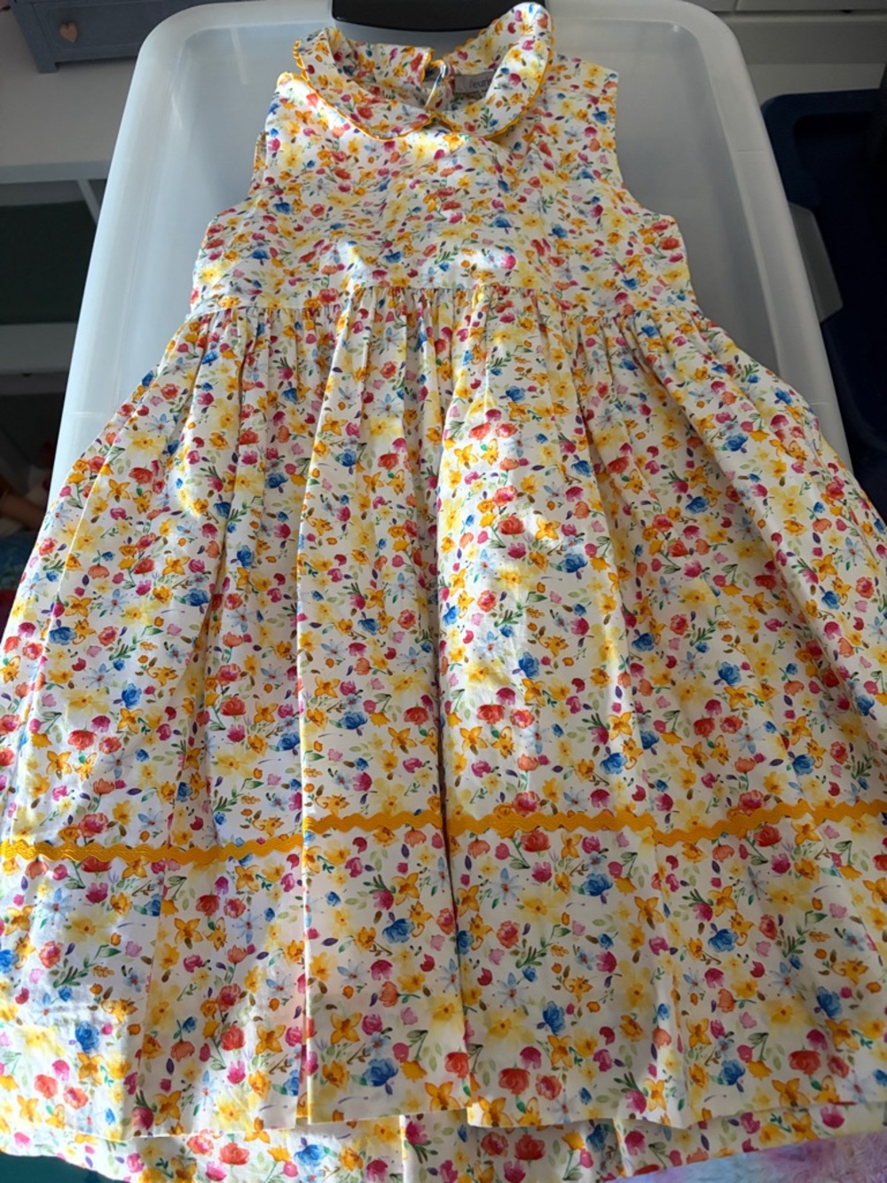 Girls' Floral Cotton Sundress with Yellow Accents